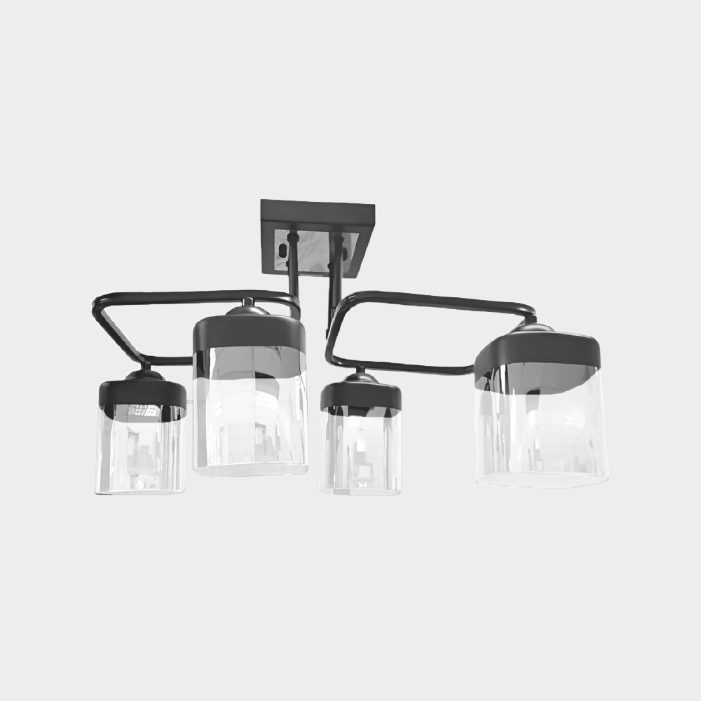 lámpara de vidrio de 4 focos cambiables con cristales transparentes